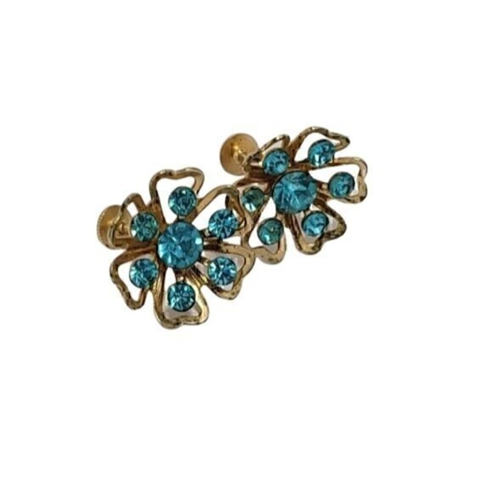 CORO Blue Rhinestone Earrings - Picture 6 of 6